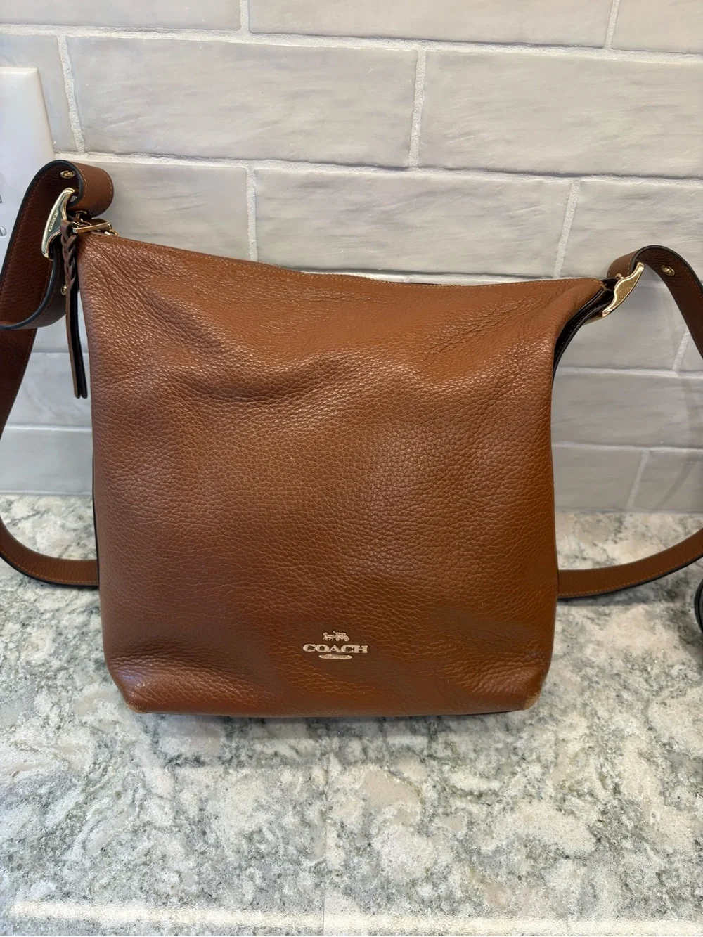 Coach Brown Pebbled Leather Messenger Bag